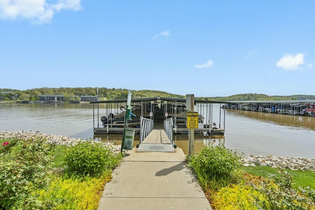 view of dock with a water view