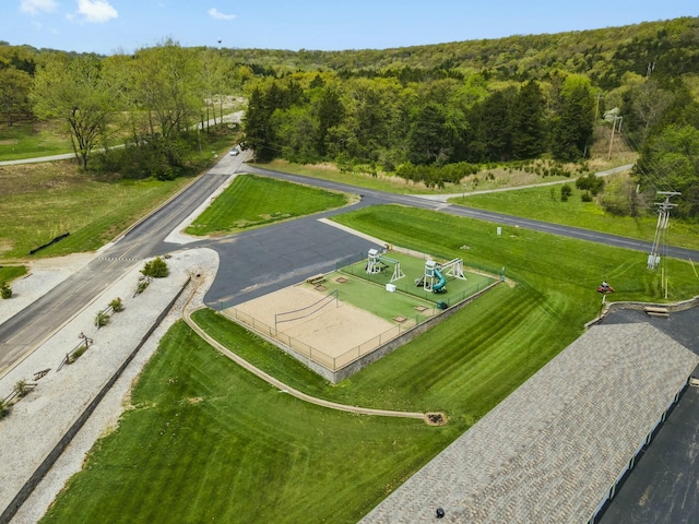 aerial view featuring a forest view