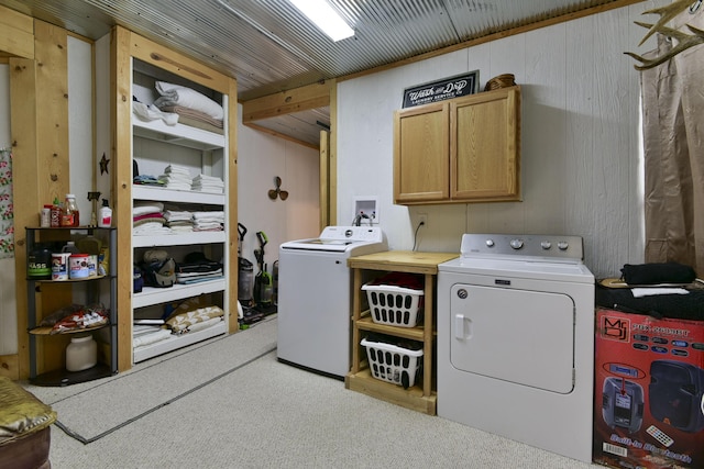 301 Oakview Dr, Ridgedale, MO 65739 - clothes washing area with cabinet space, carpet, and washer and clothes dryer