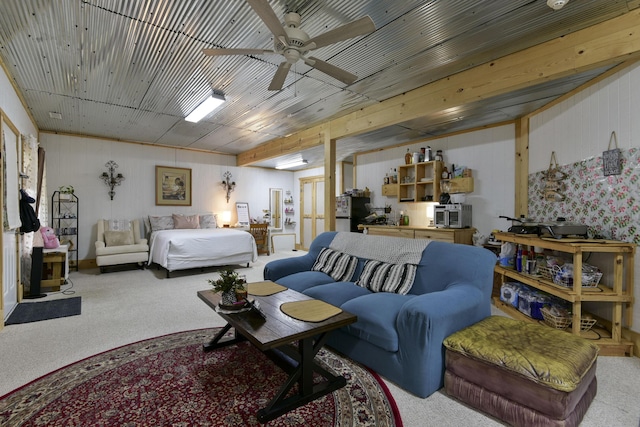 301 Oakview Dr, Ridgedale, MO 65739 - carpeted bedroom featuring wood walls