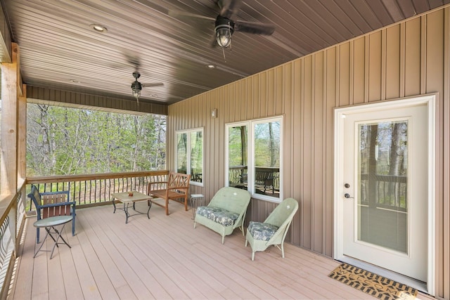 deck with a ceiling fan
