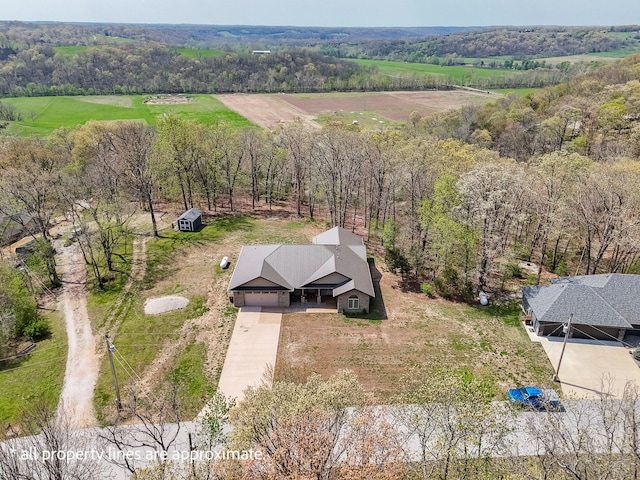 drone / aerial view featuring a rural view