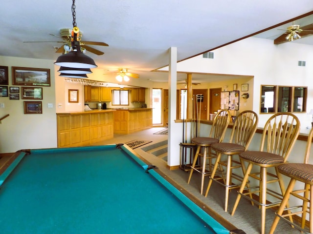 1901 Paradise Landing Rd Unit 1, Kimberling City, MO 65686 - recreation room featuring a ceiling fan, baseboards, visible vents, and billiards