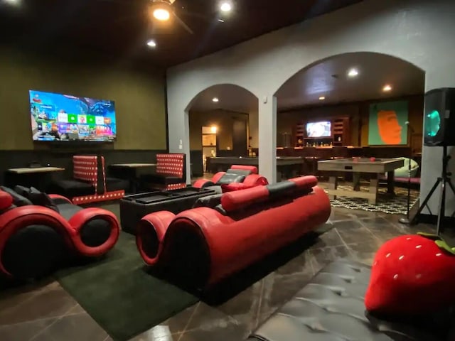 48 King Cir, Branson, MO 65616 - home theater room with recessed lighting and arched walkways
