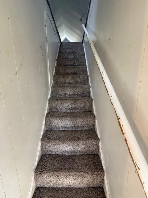 staircase with a decorative wall