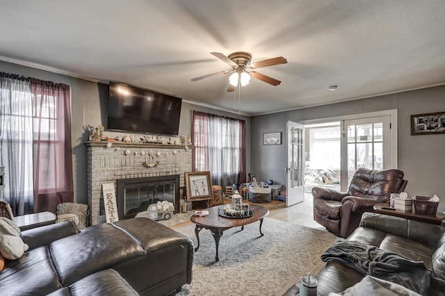 110 N Connor Ave, Joplin, MO 64801 - living room featuring a fireplace and a ceiling fan