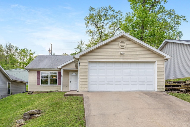 317 Hickory St, Merriam Woods, MO 65740 - ranch-style house with a front lawn, driveway, and an attached garage