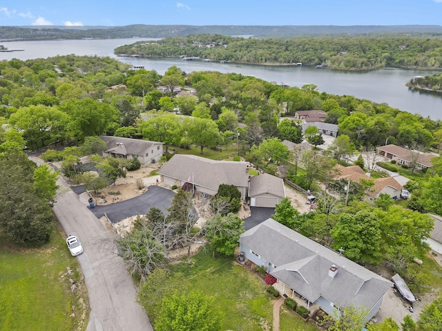 aerial view featuring a water view and a residential view