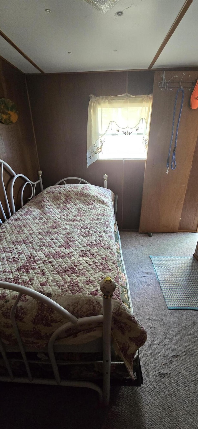 25965 Willow Rd, Hermitage, MO 65668 - bedroom with carpet floors and wooden walls
