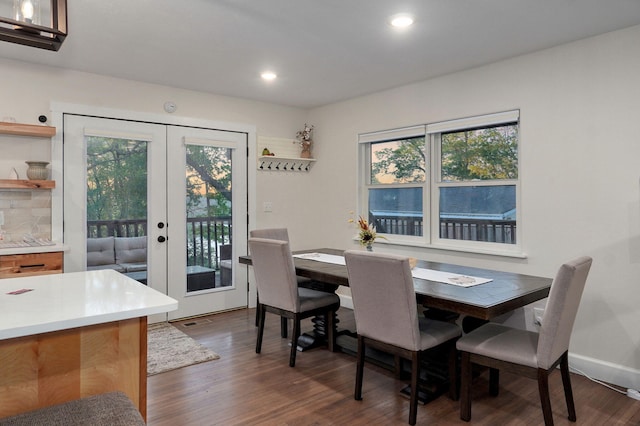 9247 State Highway 13, Kimberling City, MO 65686 - dining space featuring visible vents, baseboards, recessed lighting, dark wood-type flooring, and french doors