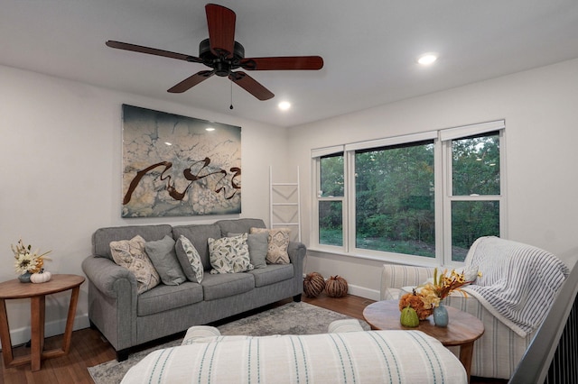 9247 State Highway 13, Kimberling City, MO 65686 - living area featuring baseboards, ceiling fan, recessed lighting, and wood finished floors