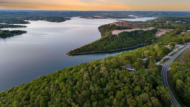 9247 State Highway 13, Kimberling City, MO 65686 - aerial view at dusk with a water view and a wooded view