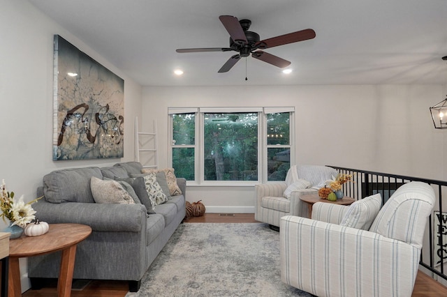 9247 State Highway 13, Kimberling City, MO 65686 - living area featuring a ceiling fan, recessed lighting, and wood finished floors