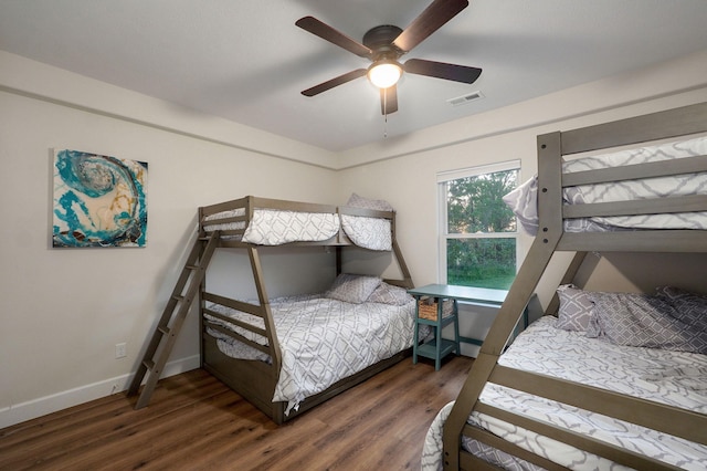 9247 State Highway 13, Kimberling City, MO 65686 - bedroom with baseboards, a ceiling fan, wood finished floors, and visible vents