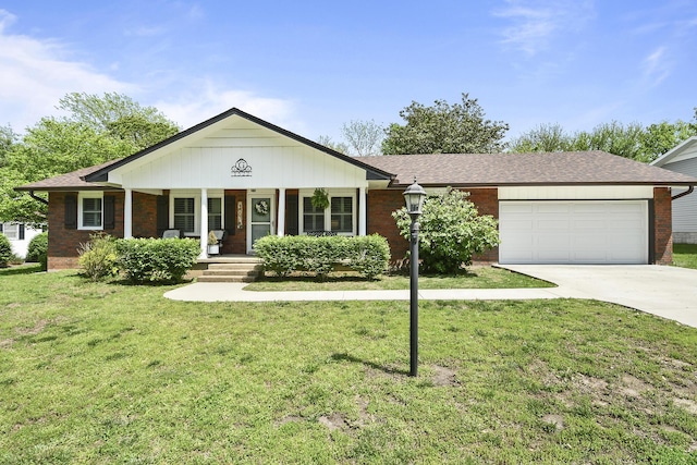 1522 S Oakland Ave, Bolivar, MO 65613 - ranch-style home with a porch, brick siding, an attached garage, and driveway