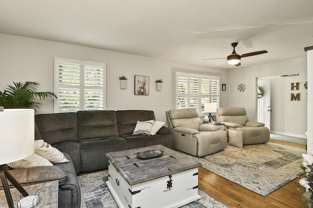 1522 S Oakland Ave, Bolivar, MO 65613 - living room featuring ceiling fan and wood finished floors