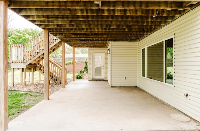 view of patio with stairway