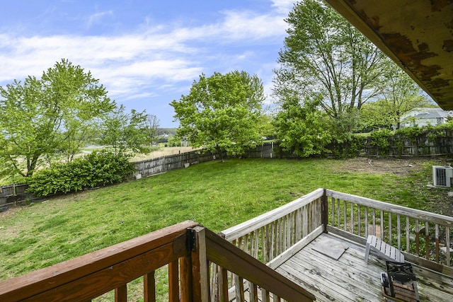 view of yard featuring central air condition unit and a fenced backyard