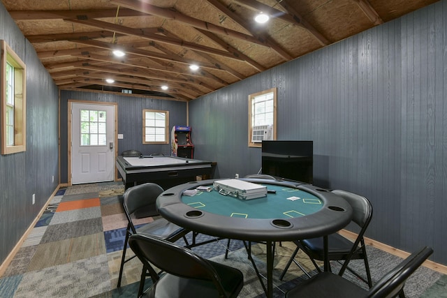 418 S 5th St, Branson, MO 65616 - rec room with lofted ceiling, baseboards, and wooden walls