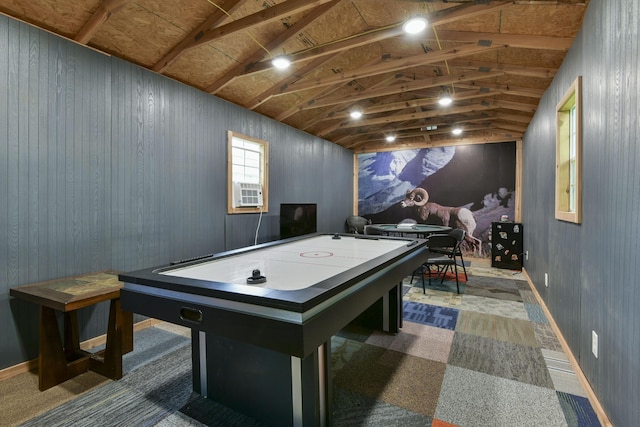 418 S 5th St, Branson, MO 65616 - recreation room with lofted ceiling, carpet flooring, and baseboards