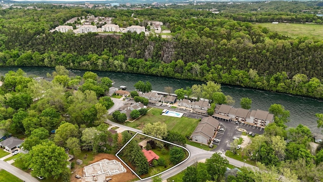 121 Waverly St, Hollister, MO 65672 - birds eye view of property with a water view and a forest view
