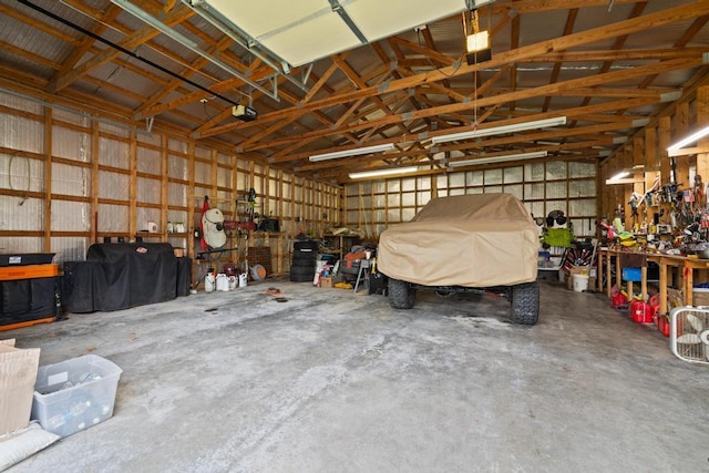 garage featuring a workshop area