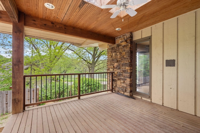wooden terrace with ceiling fan