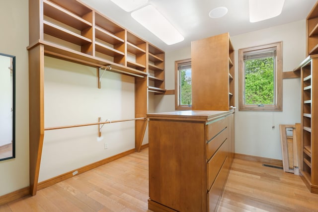 spacious closet with light wood-type flooring