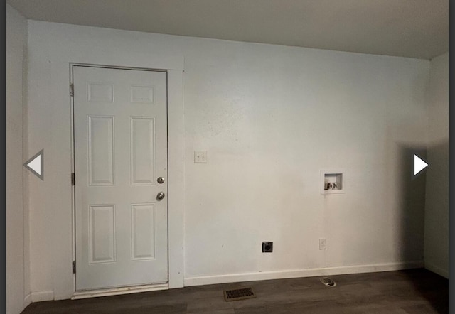 1207 W Florida St, Springfield, MO 65803 - laundry room featuring baseboards, laundry area, dark wood-style floors, and hookup for a washing machine