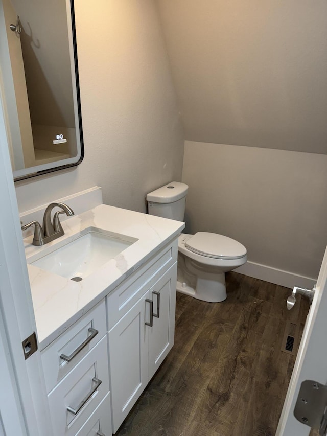 1256 Black Oak Resort Ln, Lampe, MO 65681 - half bathroom with toilet, wood finished floors, lofted ceiling, and vanity