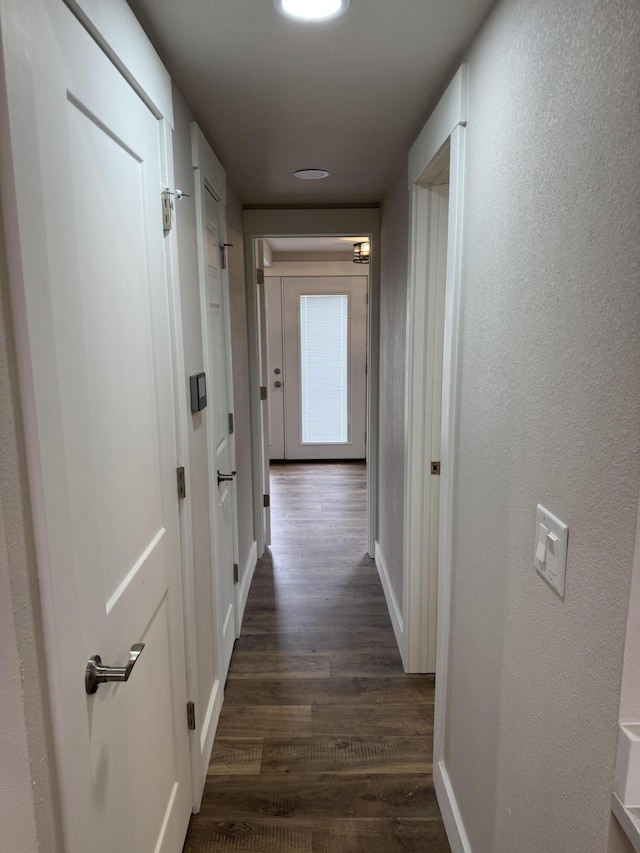 1256 Black Oak Resort Ln, Lampe, MO 65681 - corridor with baseboards and dark wood-type flooring