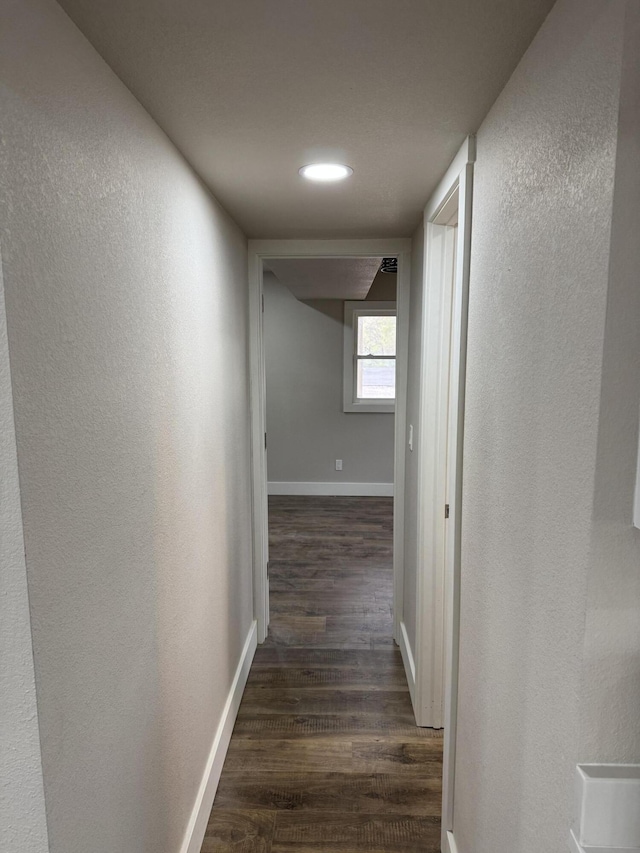 1256 Black Oak Resort Ln, Lampe, MO 65681 - hallway featuring baseboards, a textured wall, and dark wood finished floors