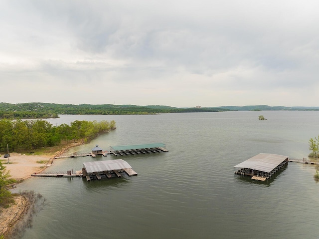 view of dock with a water view