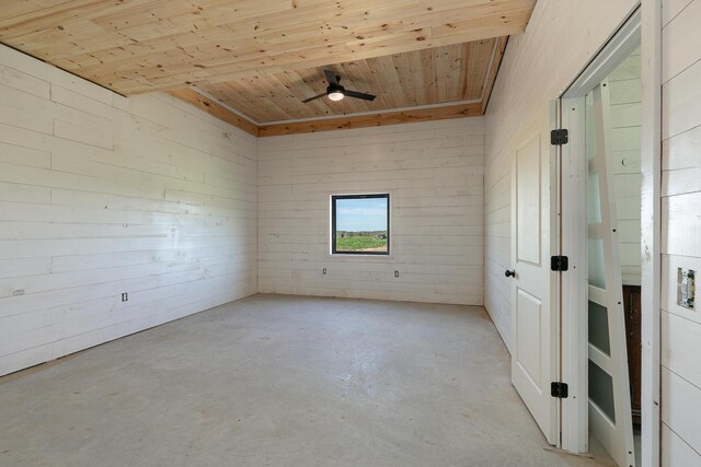 2107 E 530th Rd, Pleasant Hope, MO 65725 - unfurnished room featuring ceiling fan, wooden ceiling, and unfinished concrete flooring