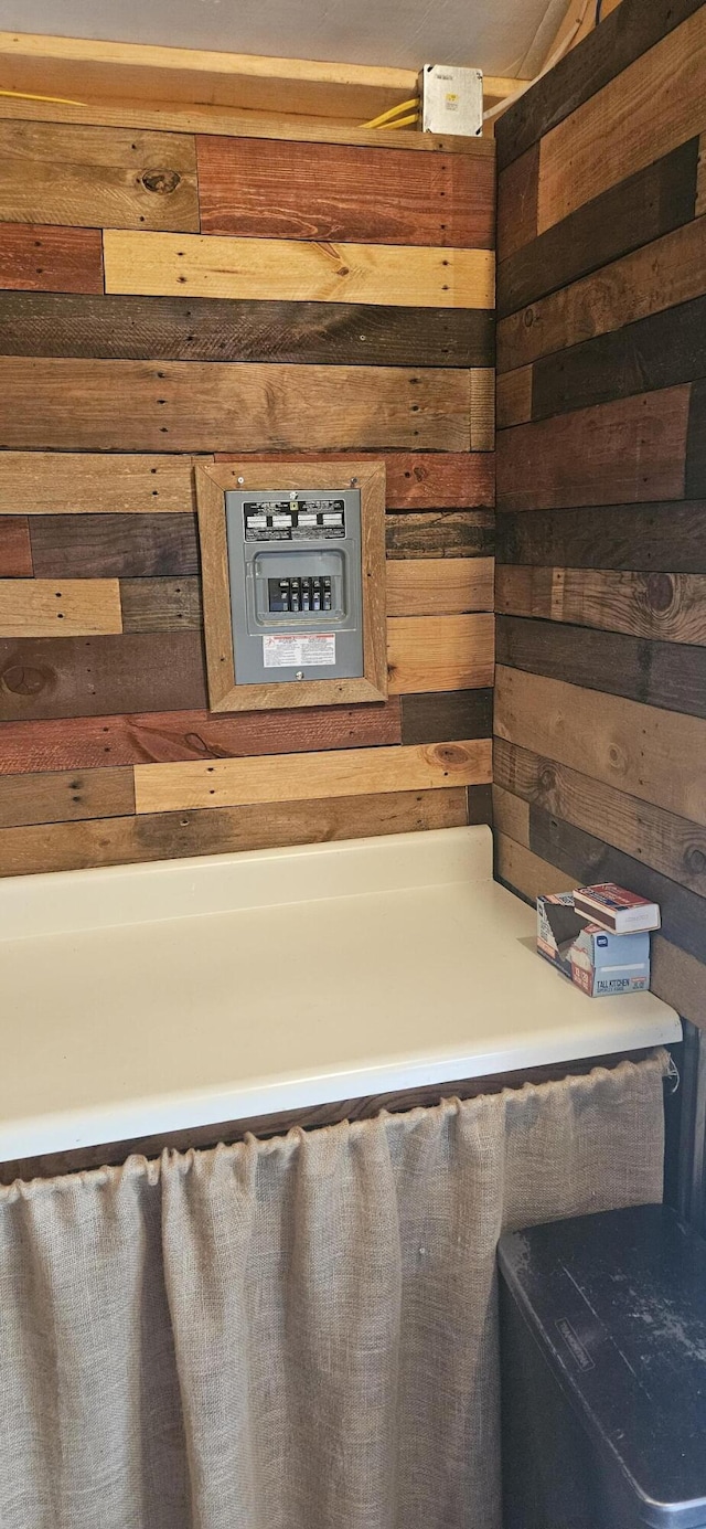 details featuring wood walls