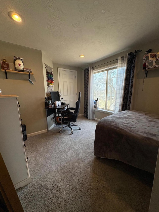 bedroom featuring recessed lighting, baseboards, and carpet