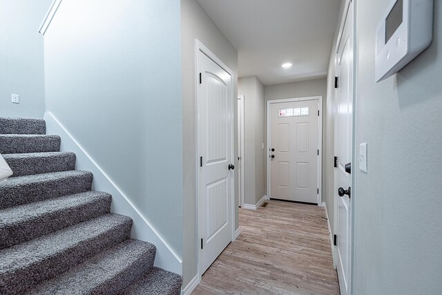 2632 N Prospect Ave, Springfield, MO 65803 - hall with stairway, baseboards, recessed lighting, and light wood-style flooring