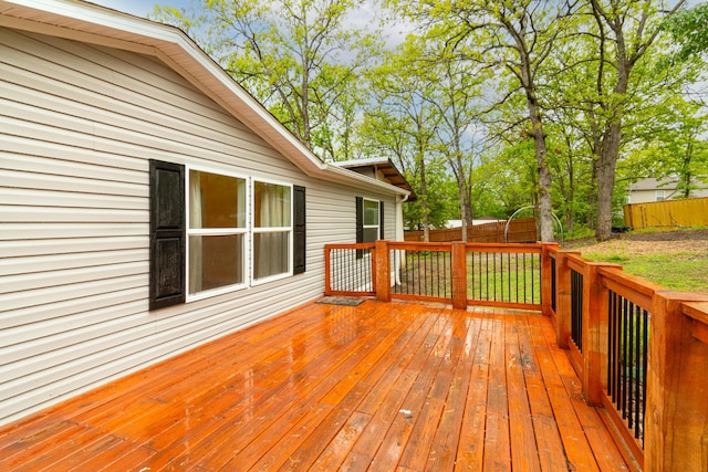 deck with a fenced backyard