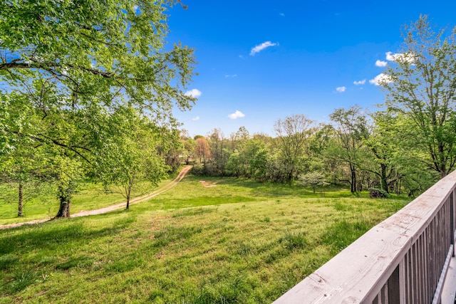 view of yard with a wooded view