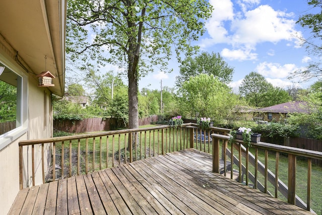 deck featuring a fenced backyard and a yard