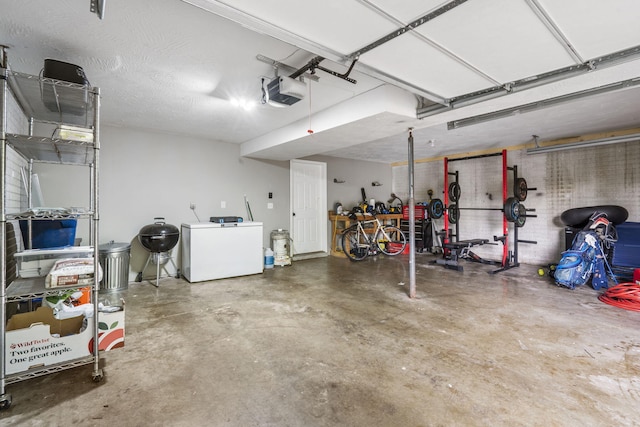 garage with a garage door opener and washer / clothes dryer