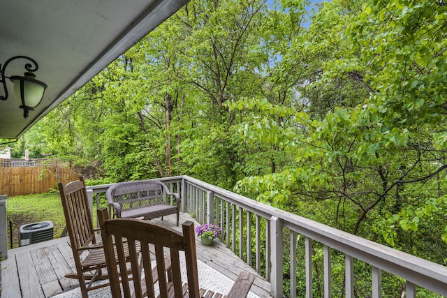 deck with central AC and fence