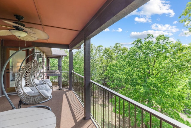 balcony with a ceiling fan