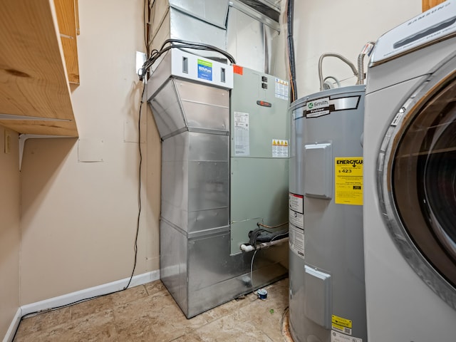 1208 Kemp Dr, Bolivar, MO 65613 - utility room with heating unit, washer / dryer, and electric water heater