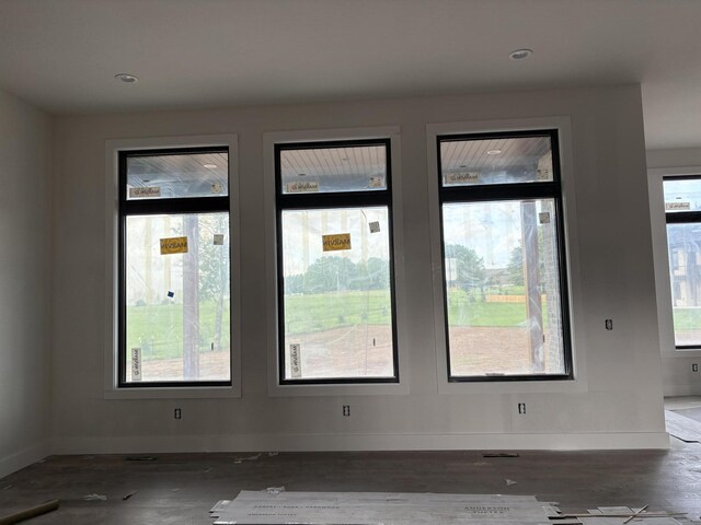 spare room featuring a healthy amount of sunlight, baseboards, and wood finished floors