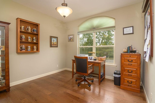 office space featuring baseboards and wood finished floors