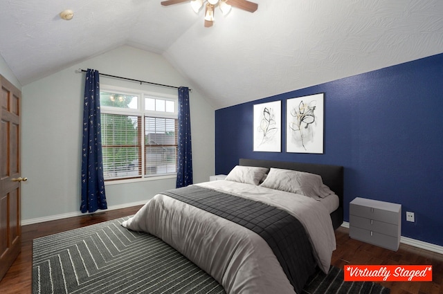 3774 W Suzanne St, Battlefield, MO 65619 - bedroom with vaulted ceiling, ceiling fan, baseboards, and wood finished floors