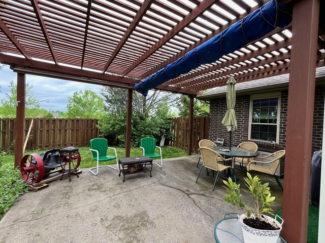 view of patio / terrace featuring a pergola, outdoor dining area, and a fenced backyard