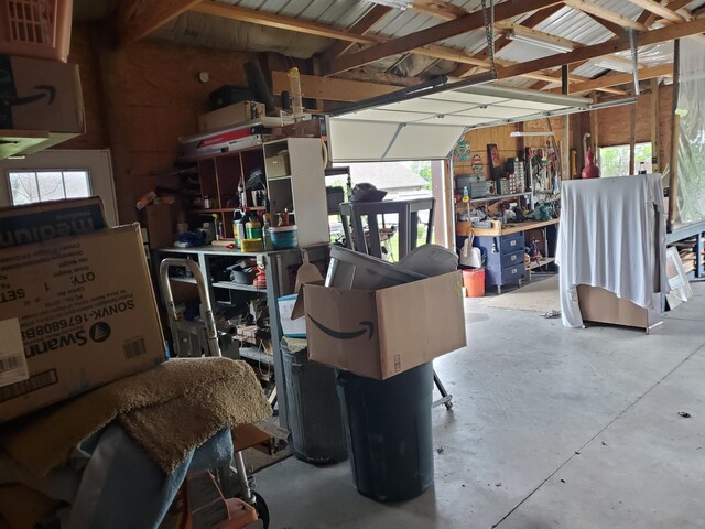 garage featuring a workshop area