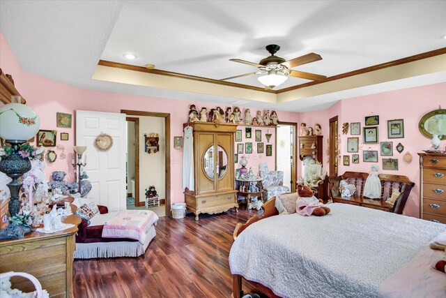 3538 E State Highway Aa, Springfield, MO 65803 - bedroom featuring a tray ceiling, wood finished floors, crown molding, and ceiling fan